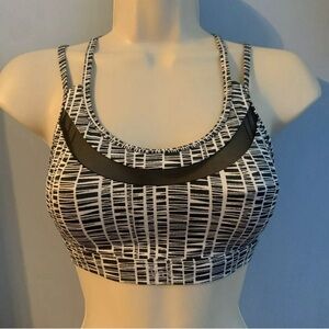 Victoria's Secret Black White Stripe VSX Activewear Racerback Sports Bra